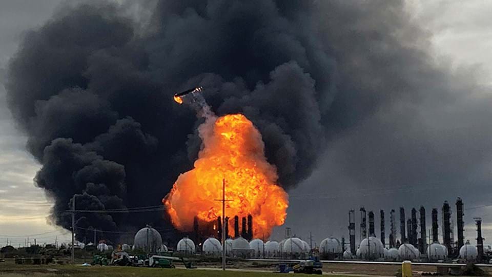 Chemical Plant Explosion Launches Metal Plate Into Air 