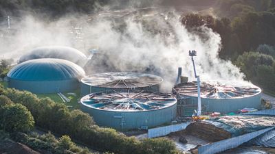 Lightning strike destroys biogas tanks at Severn Trent food waste recycling facility